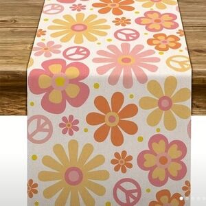 Floral Table Runner with Peace Signs 13 X 72
